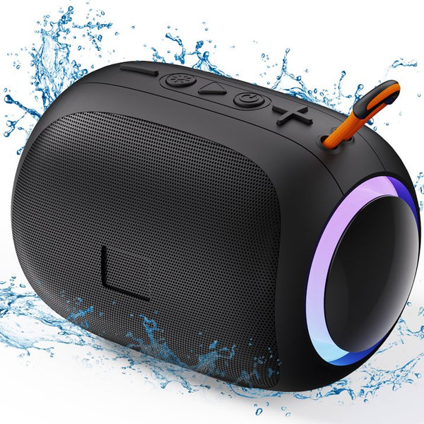 JYX Portable Speaker, IPX7 Waterproof Bluetooth Speaker with LED Light, 8H Playtime Outdoor Speakers with Loud Stereo Sound, Black