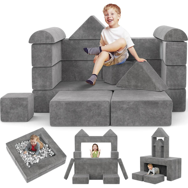 iYofe Kids Couch Sofa 12PCS, Convertible Nugget Kids Couch Chair to Recliner, DIY Creative Modular Kids Play Couch, Kid Floor Couch for Playroom, Gray