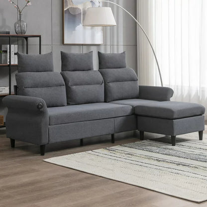 Mjkone L-Shaped Couch with Storage Ottoman and 2 USB Ports, Convertible Sectional Sofa Couch with Adjustable Armrest, Living Room Furniture Suitable for Apartment/Living Room,Dark Grey