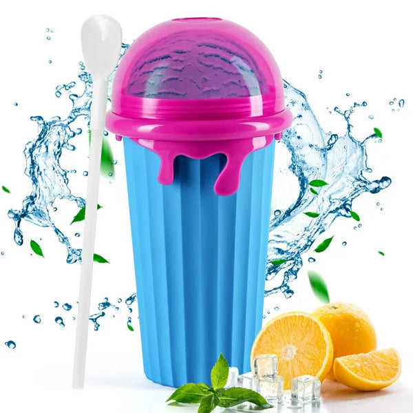 Slushie Maker Cup, Magic Quick Frozen Smoothies Cup Cooling Cup Double Layer Squeeze Cup Slushy Maker, Homemade Milk Shake Ice Cream Maker Diy It for Children and Family, Blue