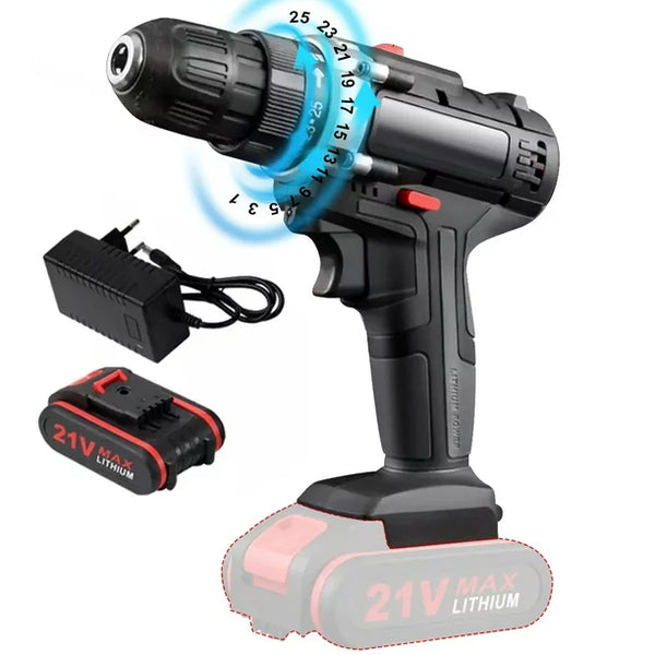 21 Volts Cordless Drill, Multifunctional Electric Power Drill Cordless, Variable Speed with 1500mAH Battery and 3/8-inch Chuck, Home DIY for Men Women Elderly