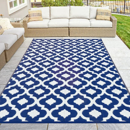 GOTGELIF 9x18 Outdoor Rug Waterproof Area Rugs Reversible Patio Rug Portable Rug with 4 Ground Nails for RV,Patio,Backyard,Deck,Picnic,Beach