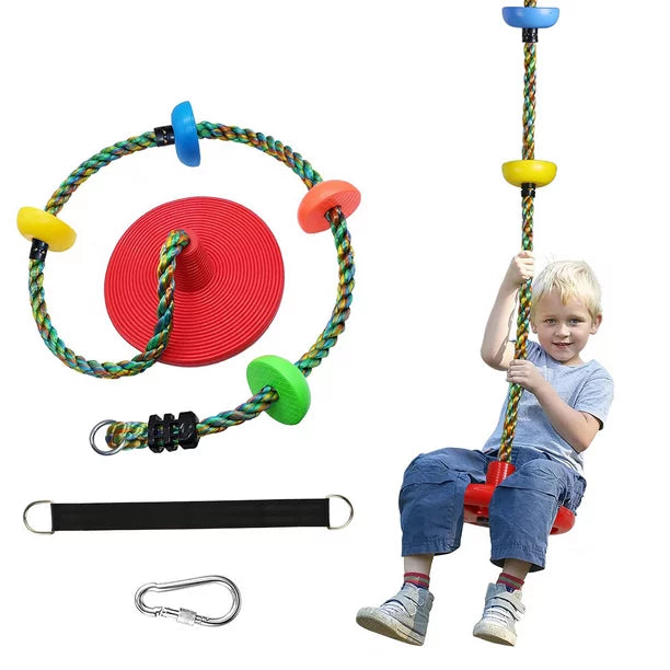 Swing Set for Kids, Jorocks Outdoor Tree Swing with 6.6ft Strap Single Disc Seat, Rainbow Climbing Rope Swing for Kids for Outside Treehouse Playground