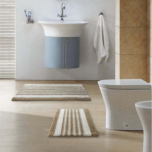 Ultra Soft Chenille Bathroom Rug, Dry Fast Non Slip Bathmat, Off White 17 x 24 + 20 x 30 inches，2 Pack