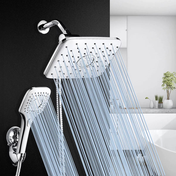Adjustable Rainfall Shower Head Combo, Handheld with Strong Suction Cup Holder 3-Way Water Diverter 1.5M Hose