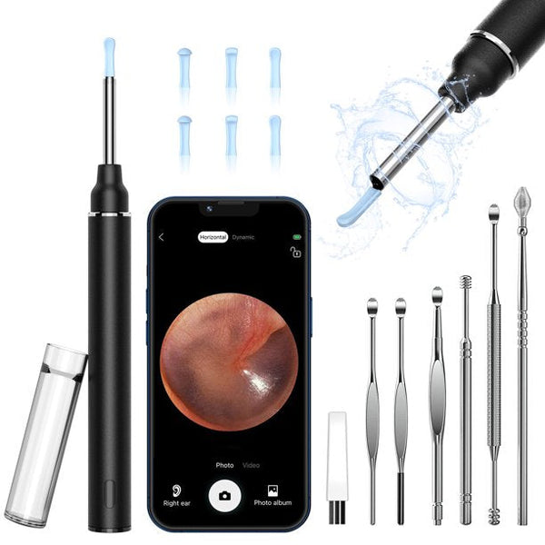 VITCOCO Ear Wax Removal Kit 1920P HD Ear Wax Camera Cleaner 3mm Visual Wireless Otoscope with 6 LED Lights Portable USB Charging Ear Remover Cleaning Kit for iPhone, Android and Ipad?Black?