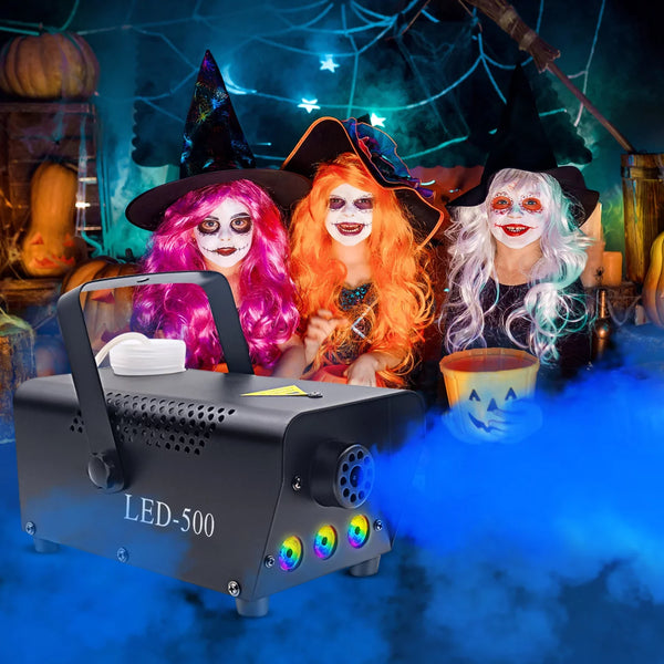 2023 Updated Fog Machine with RGB LED Lights, 500W Smoke Machine with 2000cfm Huge Fog and Wireless Wired Remote Controller for DJ Party Christmas Wedding Stage Effect, with Fuse Protect