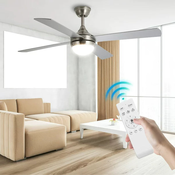 52 inch Ceiling Fan with LED Lights and Remote Control, 6 Speed Reversible Motor, 3-Color Temperatures, 4-Blades, Brushed Nickel Ceiling Fan for Indoor