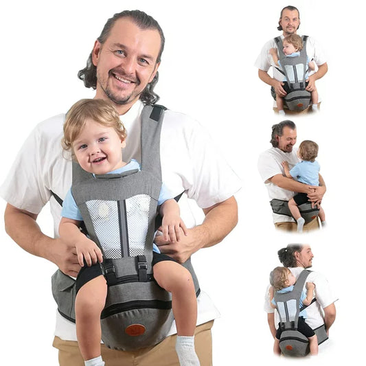Baby Carrier with Hip Seat, iFanze 6-in-1 All-In-One Ergonomic Baby Carrier Front and Back Baby Sling with Waist Stool and Lumbar Support for Breastfeeding Newborn to Toddler (Gray)