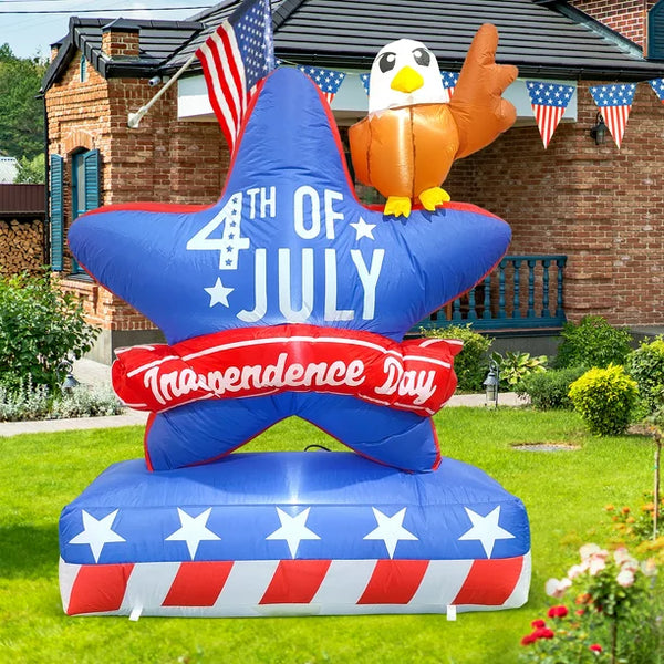5 FT Patriotic Independence Day Inflatable Decoration, 4th of July Inflatable Star with American Flag and Bald Eagle Blow Up Decor Ideal for Veteran's Day Party, Indoor, Outdoor, Yard, Garden, Lawn