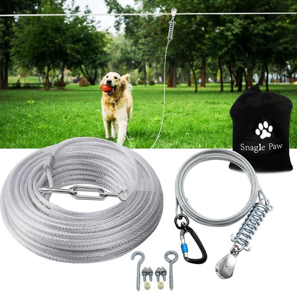Snagle Paw Dog Tie Out Runner for Yard,Trolley System for Large Dogs with 10ft Pulley Runner Line for Dogs Up to 125lbs, 75ft/100ft