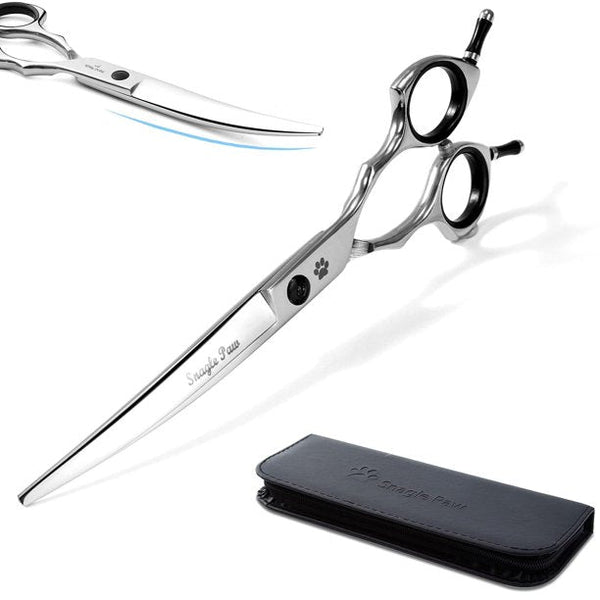 Snagle Paw Pet Cat Dog Grooming Scissors, Professional Pet Grooming 7-inch Curved Scissors, 440C Stainless Steel - Silver