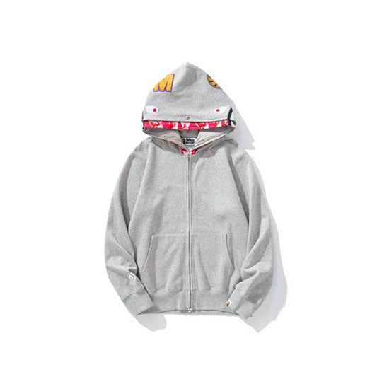 BAPE Shark Cotton Hoodie Street Fashion Camouflage Double Hooded Jacket,WGM grey