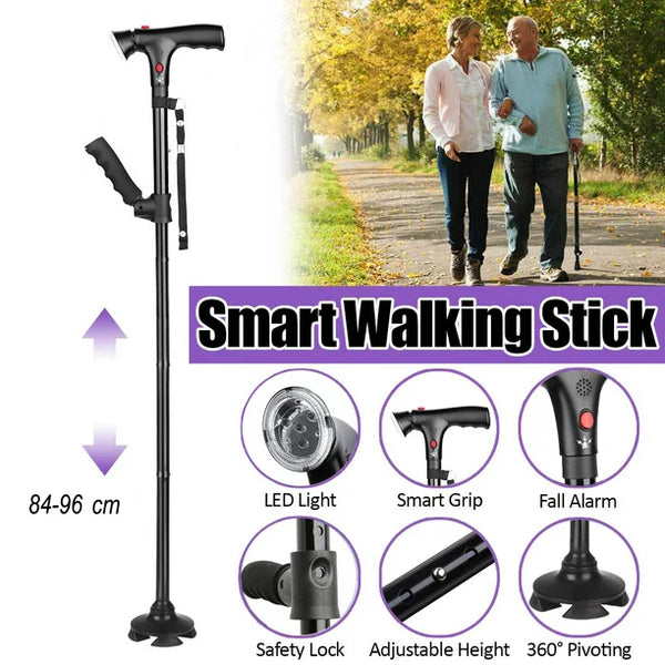 Walking Canes for Men & Women, Folding Canes with LED Flashlight, Fall Alarm, Heavy Duty, Pivot Tip, Foldable Walking Sticks for Seniors & Adults Balance