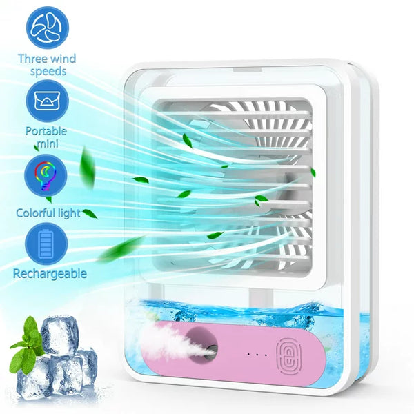 Portable Air Conditioner Fan, Melliful Mini AC Fan with 3 Wind Speed & LED Night Lights, Air Cooling Fan for Room Home Bedroom Office