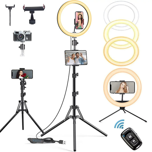 Doosl 10" LED Selfie Ring Light with 63" Extendable Tripod Stand & Phone Holder, 6500K Dimmable LED Circle Lights for Live Streaming & YouTube Video Photography