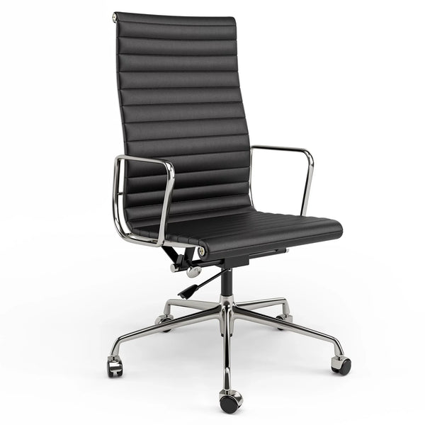 Swivel Office Desk Chair Genuine Leather High Back Task Chair Computer Chair with Aluminum Base,Lumbar Support,Adjustable Height,Black