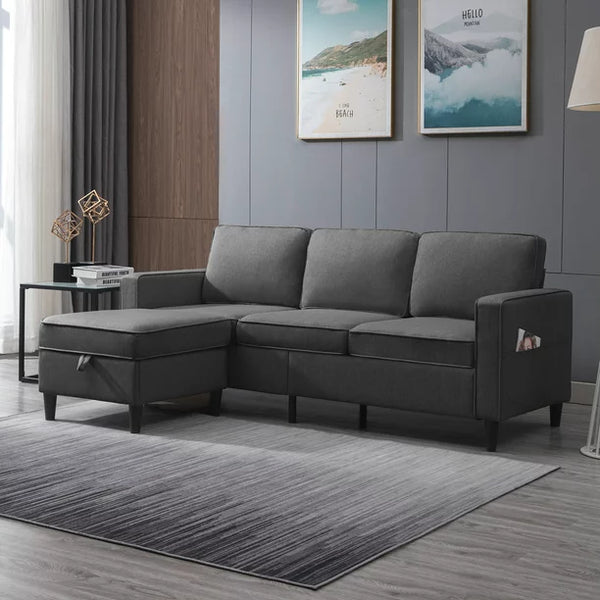Mjkone L-Shaped Sectional Couch with Storage Ottoman, Couches for Living Room, Living Room Furniture Suitable for Small Space-Apartment/Upstairs Loft/Living Room (Dark Gray)