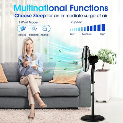 Melliful 16" Pedestal Fan with 3-Speeds, Oscillating Fan with Adjustable Height and Tilt, Standing Fan for Bedroom Home Office, Black