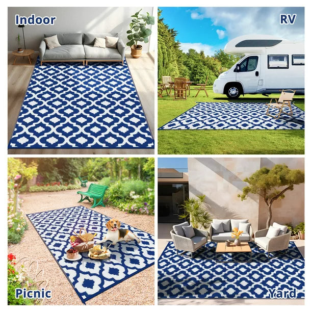 GOTGELIF 5x8 Outdoor Rug Waterproof Area Rugs Reversible Patio Rug Portable Rug with 4 Ground Nails for RV,Patio,Backyard,Deck,Picnic,Beach