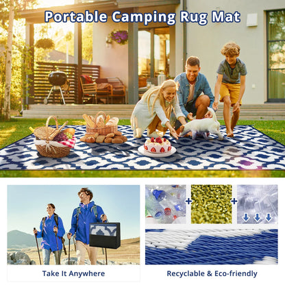 GOTGELIF 9x18 Outdoor Rug Waterproof Area Rugs Reversible Patio Rug Portable Rug with 4 Ground Nails for RV,Patio,Backyard,Deck,Picnic,Beach