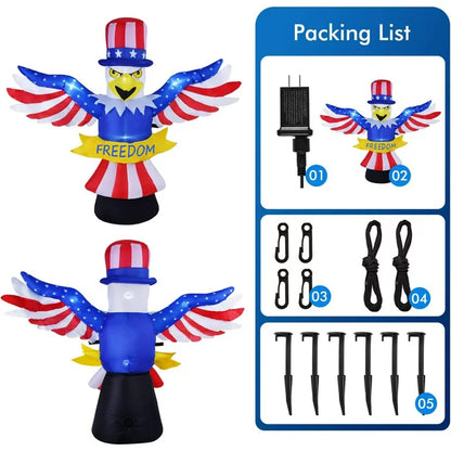7FT Tall Patriotic Independence Day 4th of July Inflatable, American Flying Bald Eagle Blow Up Inflatables with Build-in LED Lights for Outdoor Indoor Home Celebration Garden Yard Decorations