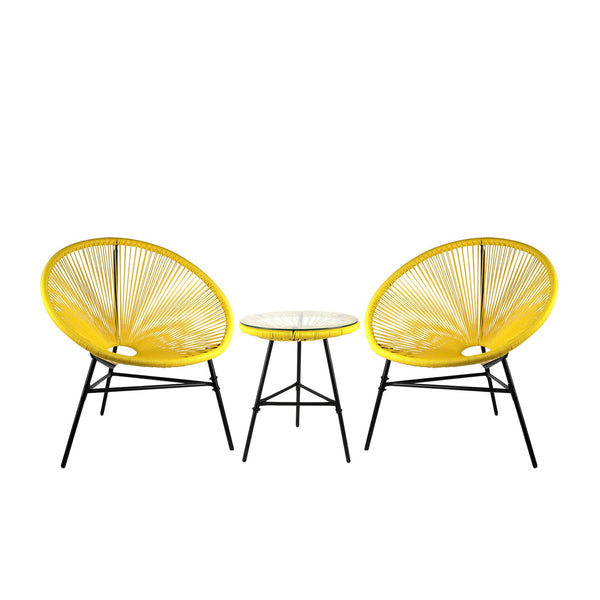3-Piece All-Weather Woven Wicker Patio Acapulco Bistro Furniture Set Yellow
