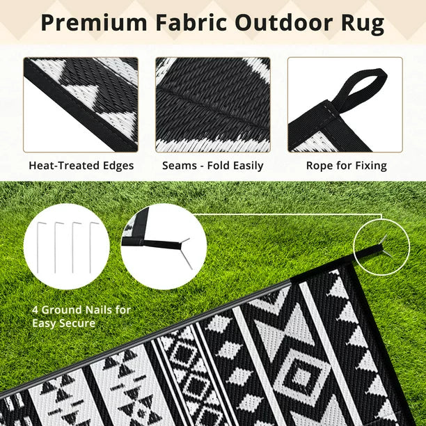 GOTGELIF 5x8ft Outdoor Bohemia Carpet Waterproof PP Tube Woven Picnic Mat for Patio Decor Porch Balcony Picnic Rug