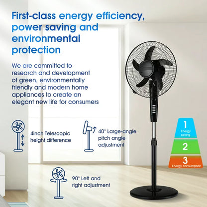 Melliful 16" Pedestal Fan with 3-Speeds, Oscillating Fan with Adjustable Height and Tilt, Standing Fan for Bedroom Home Office, Black