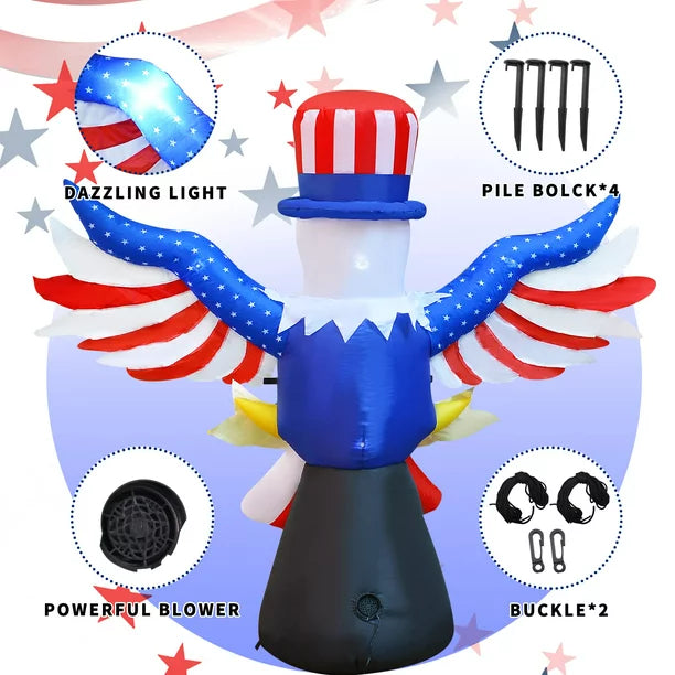 7FT Tall Patriotic Independence Day 4th of July Inflatable, American Flying Bald Eagle Blow Up Inflatables with Build-in LED Lights for Outdoor Indoor Home Celebration Garden Yard Decorations
