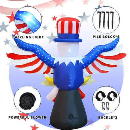7FT Tall Patriotic Independence Day 4th of July Inflatable, American Flying Bald Eagle Blow Up Inflatables with Build-in LED Lights for Outdoor Indoor Home Celebration Garden Yard Decorations