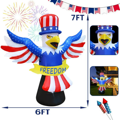 7FT Tall Patriotic Independence Day 4th of July Inflatable American Bald Eagle Lighted Blow up Party Decoration for Outdoor Indoor Home Celebration Garden Yard Photo Prop