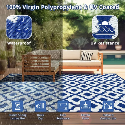 GOTGELIF 6x9 Outdoor Rug Waterproof Area Rugs Reversible Patio Rug Portable Rug with 4 Ground Nails for RV,Patio,Backyard,Deck,Picnic,Beach