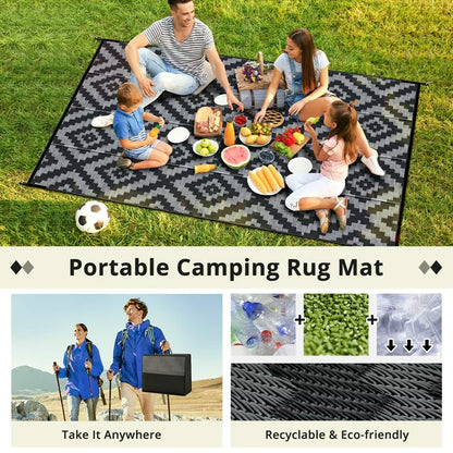 GOTGELIF 9x18 Outdoor Rug Waterproof Outdoor Area Rug Reversible Portable Outdoor Plastic Straw Rug Indoor Outdoor Carpet for Garden Porch RV Camping Mat Grey Black