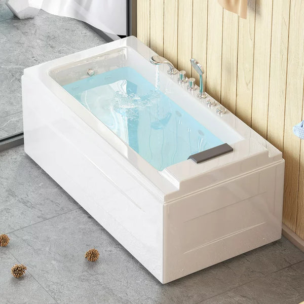 Mjkone 59" Whirlpool Air Massage Bathtub,Rectangular Water Jets Bath,Jetted Soaking Hot Tub with Slip-Resistant,Jet Spa for Bathtub with Faucet Set,Drop in Tub with Waterproof Pillow,Left