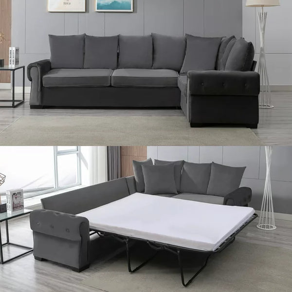 Mixoy 76"W Modern L-Shaped sofa,Convertible Sleeper Sofa Bed,Velvet Sleeper Counch with Memory Foam Mattress for Living Room/Bedroom/Office,Dark Grey