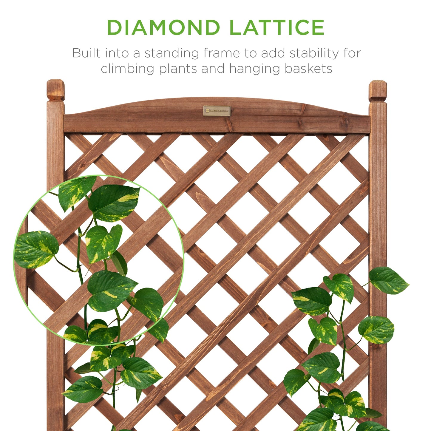 Wood Planter Box & Lattice Trellis w/ Drainage, Optional Wheels - 60in
